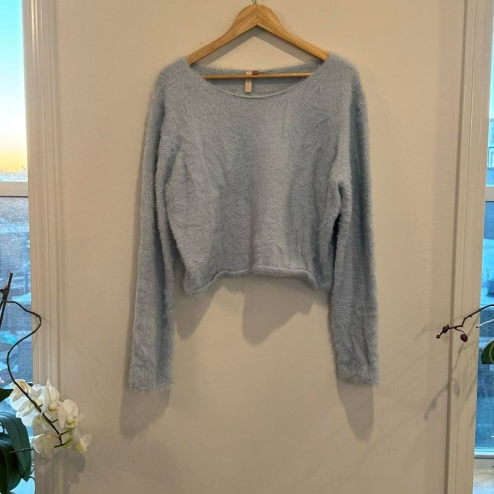 Pilcro Light Blue Fuzzy Crewneck Sweater